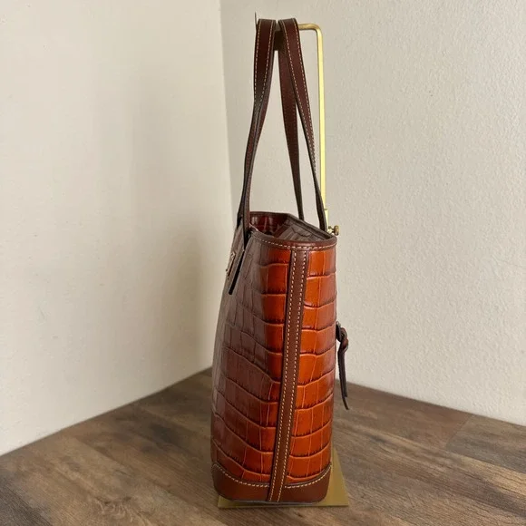 Dooney & Bourke Charleston Cognac Croc Embossed Leather Tote Bag - Picture 12 of 16